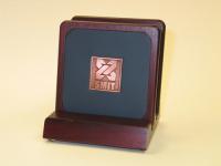 2 Solid Cherry Wood Square Coasters & Wood Stand w/Leather Inserts